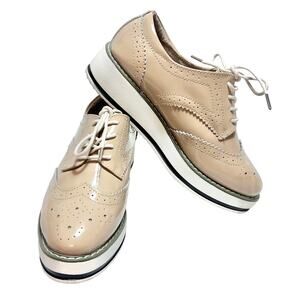 Dadawen Patent Wingtip Oxford Platform Lace Up Size 40 Patent Leather Tan